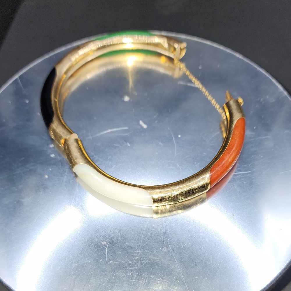14k Gold Multicolor Jade Bangle